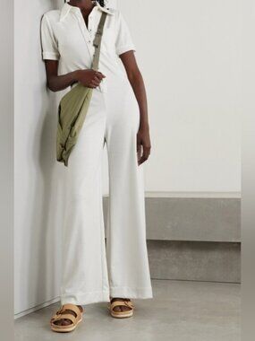 Suzie Kondi Dashuri Ponte Jumpsuit Womens XS Extra Small Ivory Velour  Wide